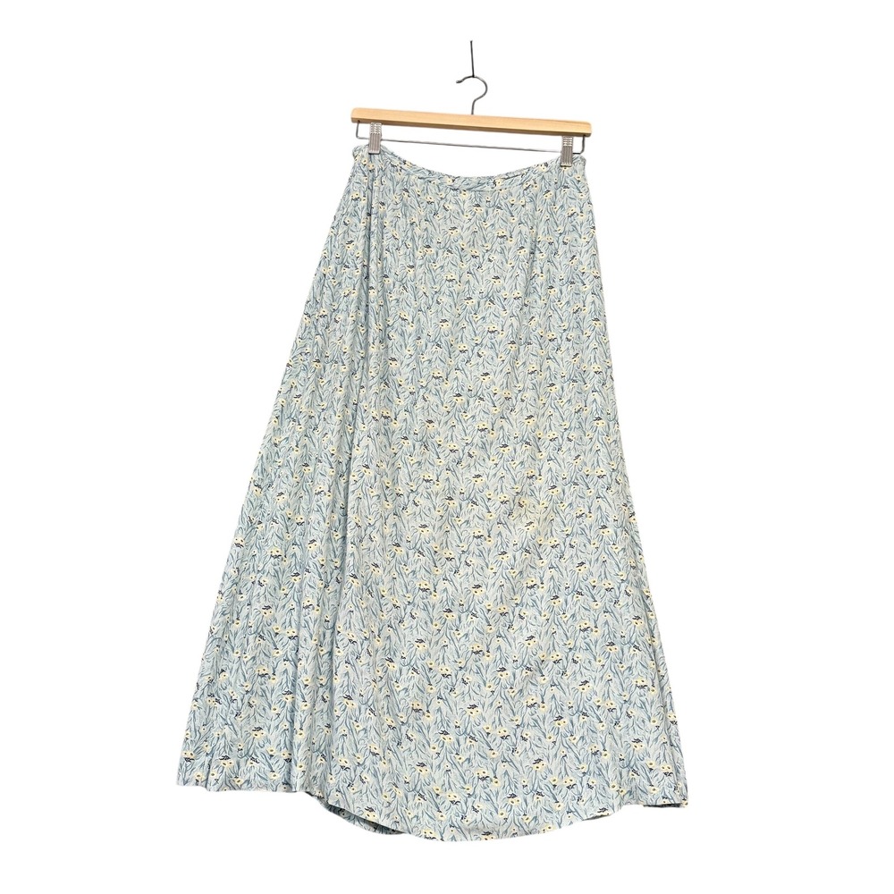 Vintage | Braemar | Floral Maxi Skirt Blue Yellow Rayon Made in Canada Size 10